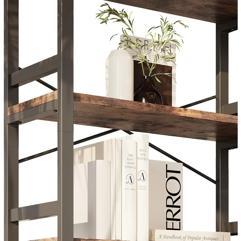 Bookshelves and Bookcases, 31.5in Wide Shelf 5-Tier Ladder Shelf 110lbs/shelf Vintage Industrial Style Bookcase for Bedro
