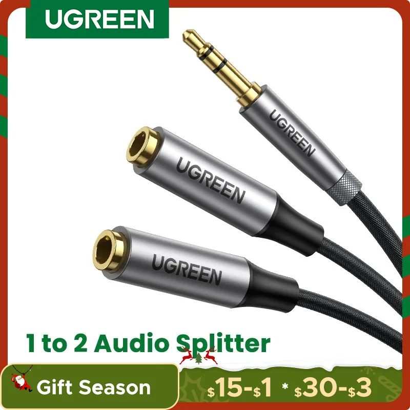 UGREEN-Divisor de auriculares de 3,5mm, adaptador de Audio de 2 vías Aux macho a hembra, doble estéreo Y Cable divisor para TV, teléfono Y PS4