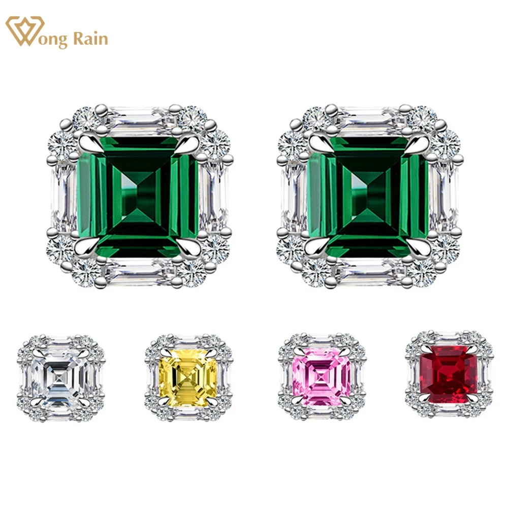 

Wong Rain Vintage 100% 925 Sterling Silver Asscher Cut 6*6 MM Emerald Citrine Sapphire Ruby Gemstone Ear Studs Earrings Jewelry