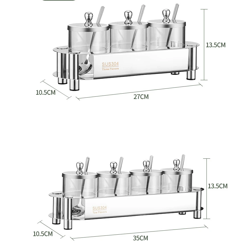 304 Stainless Steel Seasoning Jar Set Transparent Glass Pepper Salt Jar Seasoning Spice Seasoning Kitchen Food Storage Container