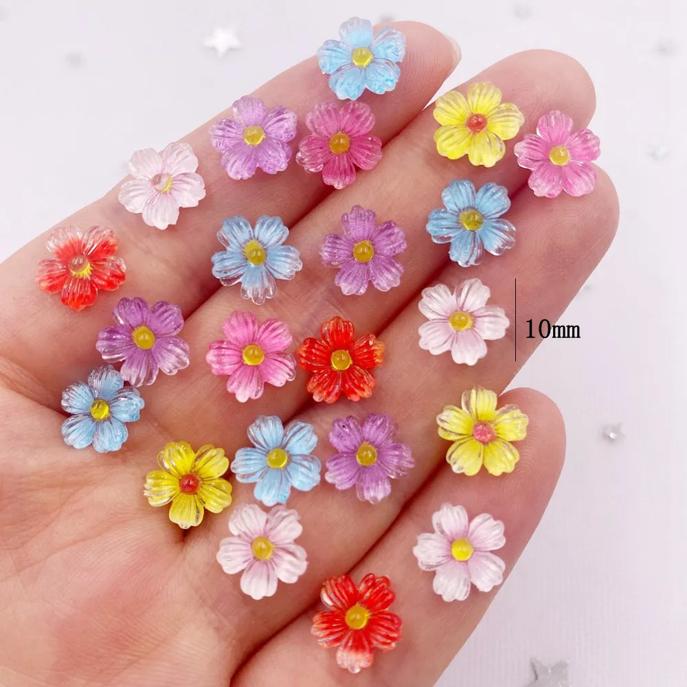 50Pcs 10mm Resin 3D Colorful Mini Flower Gems Flatback Rhinestone Scrapbook Wedding Applique Nail Art Decor Crafts L697