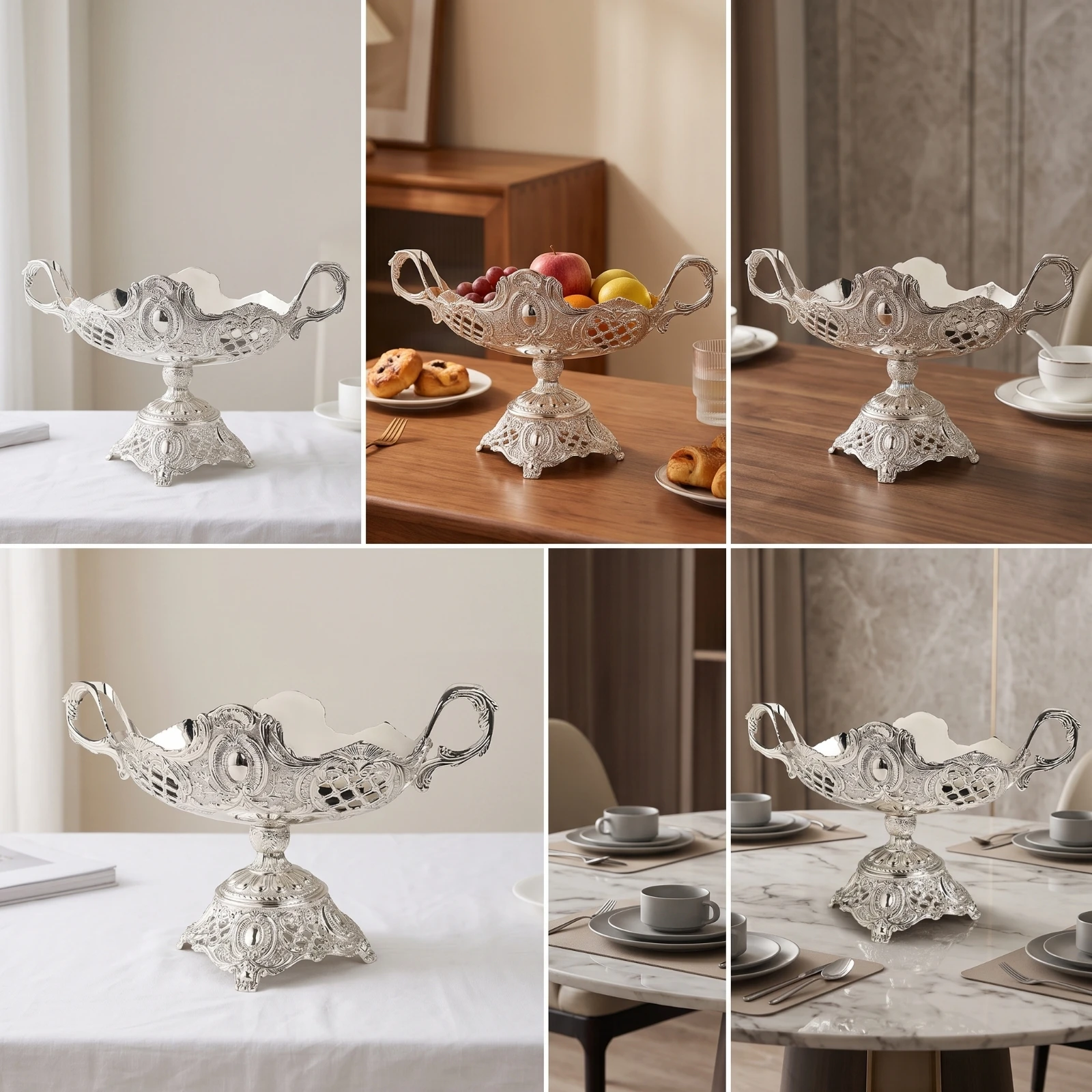 Metal Serving Tray with Handles Silver-Tone Serving Tray with Handles Decorative Ornate for Hosts, Parties, Afternoon Tea