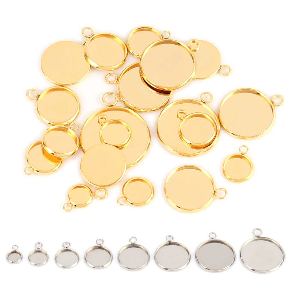 10pcs Stainless Steel Resin Blank Cabochon Cameo Base Tray Setting Bezels Blank Double Holes Charm for Jewelry Making Findings