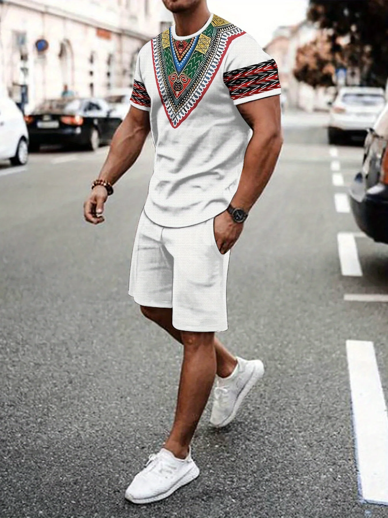 

Summer Classic Retro Men's Ethnic Style Tracksuit Sets Casual O-neck Short Sleeve And Shorts Set High Quality Streetwear Suits