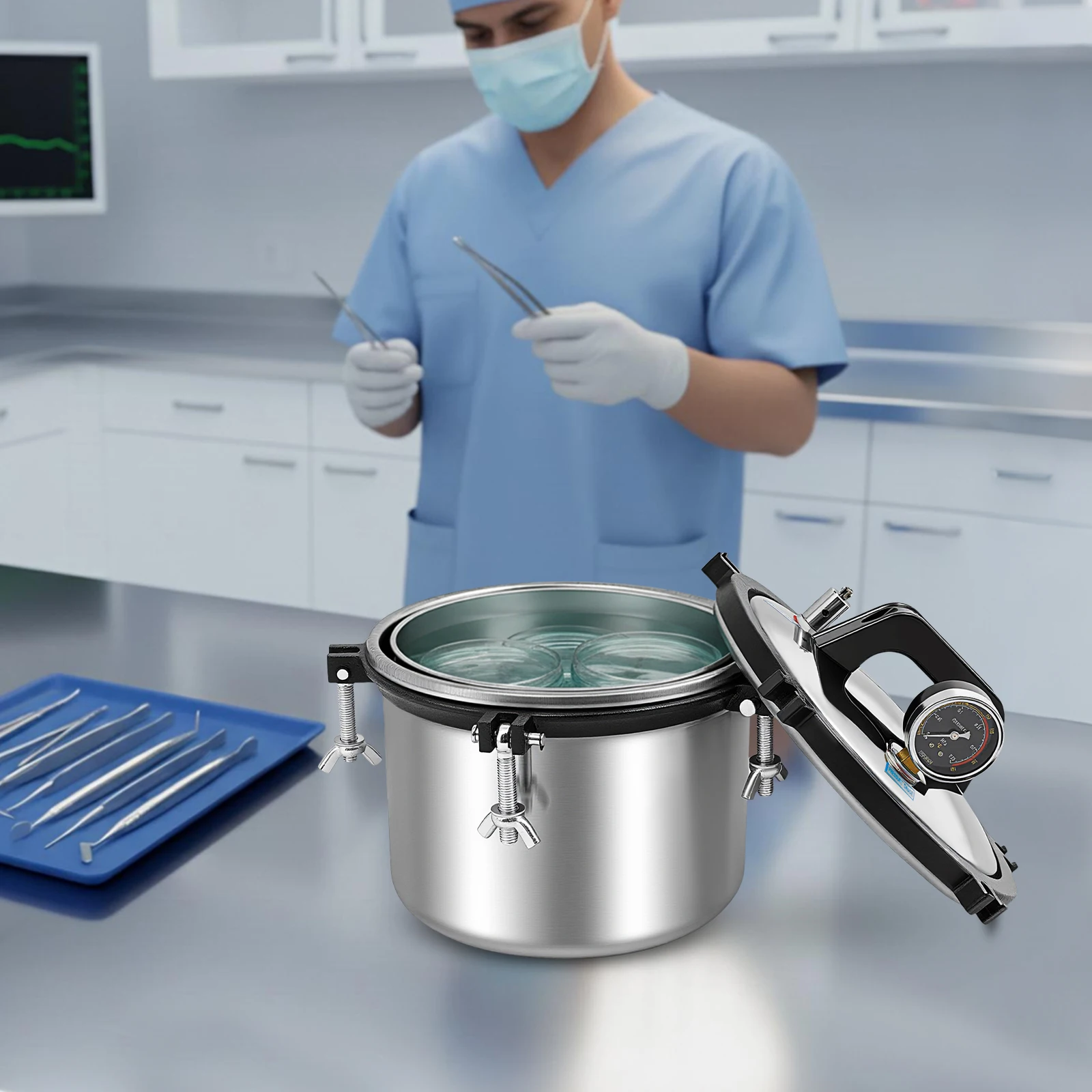 

Автоклав паровой лабораторный 8.5 л, 110 В, высокого давления, из нержавеющей стали, с защитой от сухого хода, с двойным клапаном