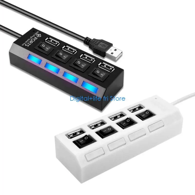 E06D 4 Ports USB 2.0 HUB No Driver Required USB Splitter with Switches Computer Parts