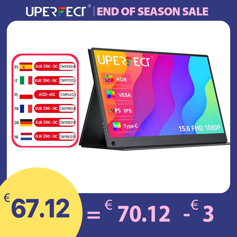 UPERFECT 15.6Inch LCD Monitor Portable Ultrathin 1080P IPS FHD USB Type C Dispaly For Laptop Phone XBOX Switch PS5 Gaming Screen