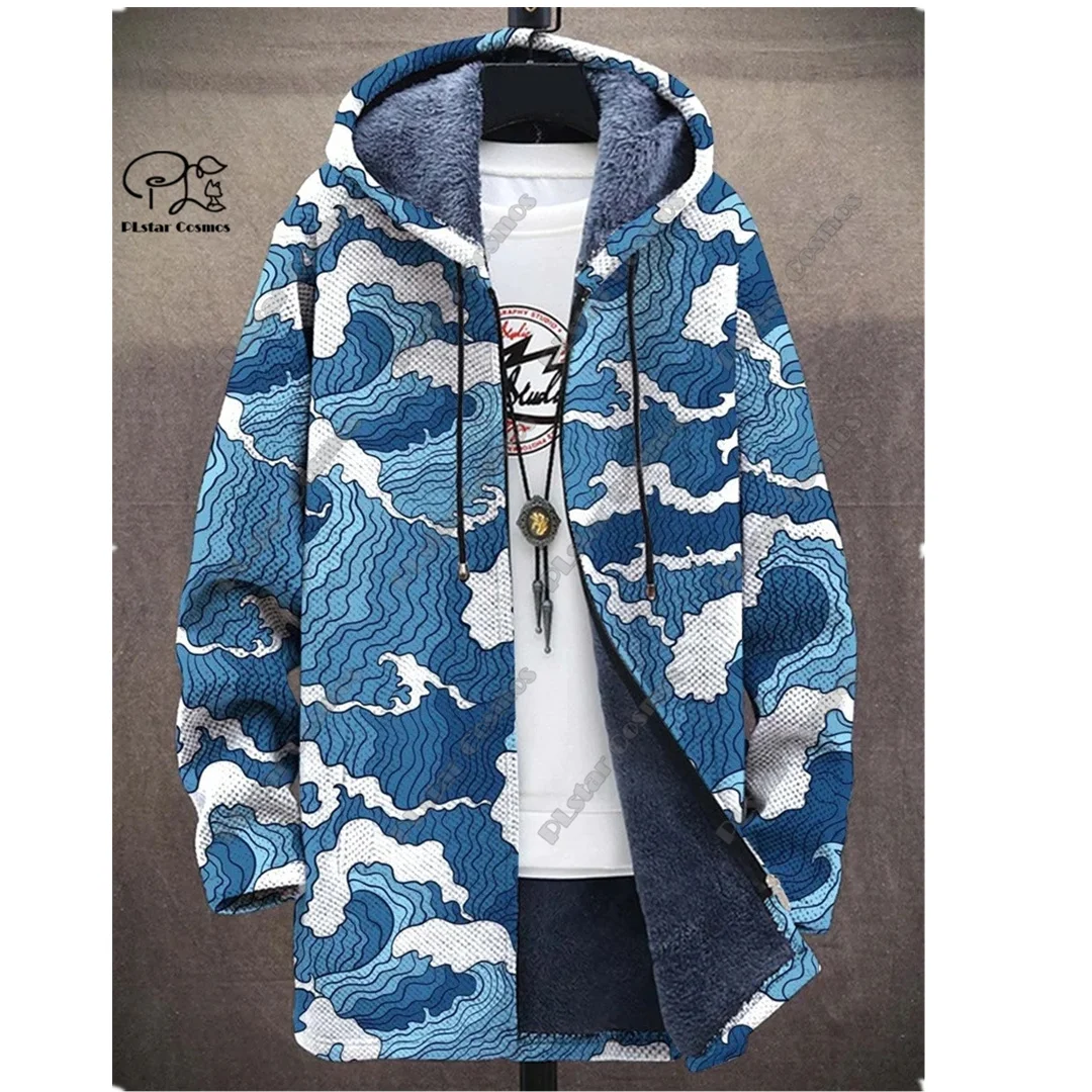 Fashion Harajuku Hooded Jacket Colorful Retro Pattern 3D Printing Men's Hooded Zipper Jacket Winter Casual Warm Hooded Jacket