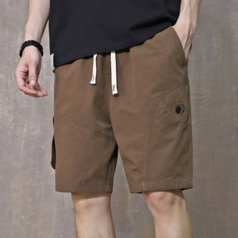 

Летние повседневные спортивные рабочие шорты для мужчин: свободные бриджи с эластичным поясом, модная ретро-версия, длина до колена