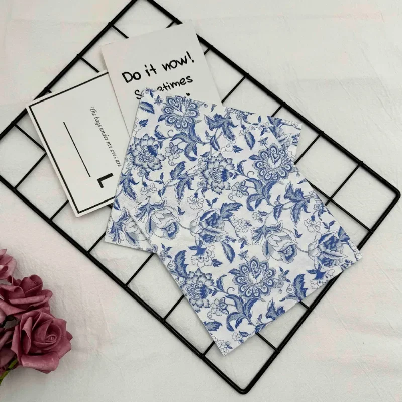 10/20pcs 33cm 2-Ply Party Decoration Paper Chinese Style Blue Line Drawing Flower Paper Placemats Butterfly Bone Bart Paper