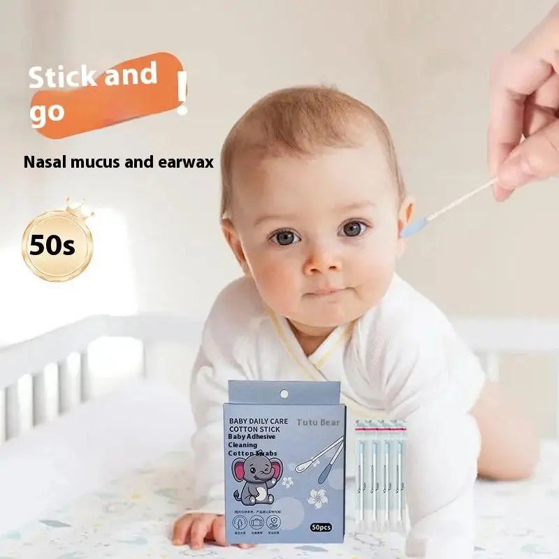 

50Pcs Baby Ear Wax Removal Sticks Adhesive Cotton Swabs Individually Packaged Ear Spoon Safe Fine Paper Axis Cotton Swab