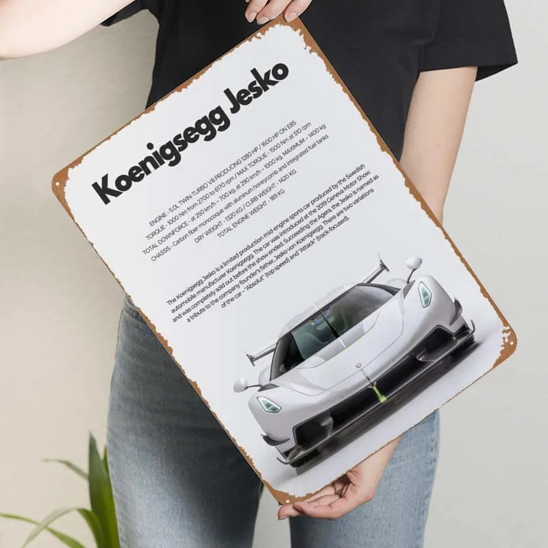 Koenigsegg Jesko Sign Cars Poster Wall Decor Living Room Decor Metal Tin Sign for Garage Wall Art Decoration Man Cave Retro Home