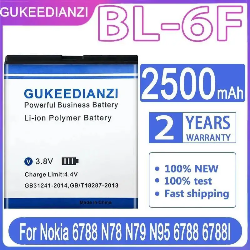

For Nokia 6788 N78 N79 N95 6788I High Compatibility 2500Mah BL-6F Mobile Phone Battery