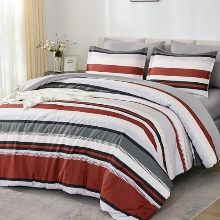 Comforter Set 7 Pieces Comforter Set Bed in a Bag Soft Micorfiber Striped Bedding Set with Comforter Flat Sheet Fitted Sheet Pi