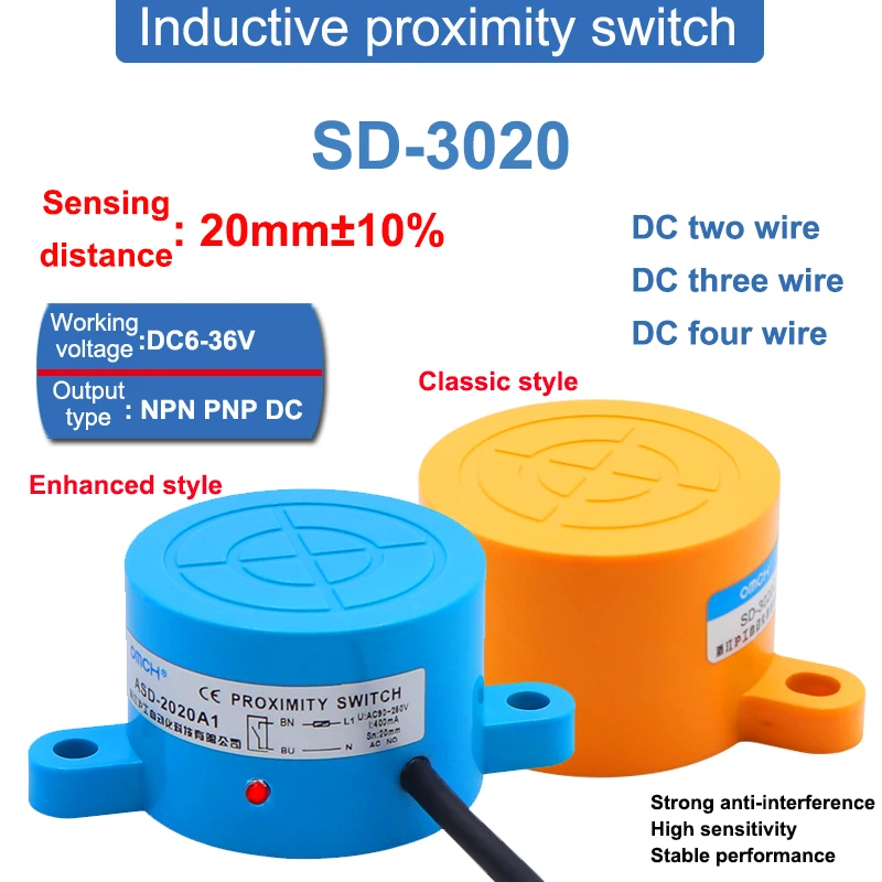 

SD-3020 20mm Sensing Distance Circular Metal Induction Proximity Switch Sensor Two or Three or Four Wires NPN PNP NO NC