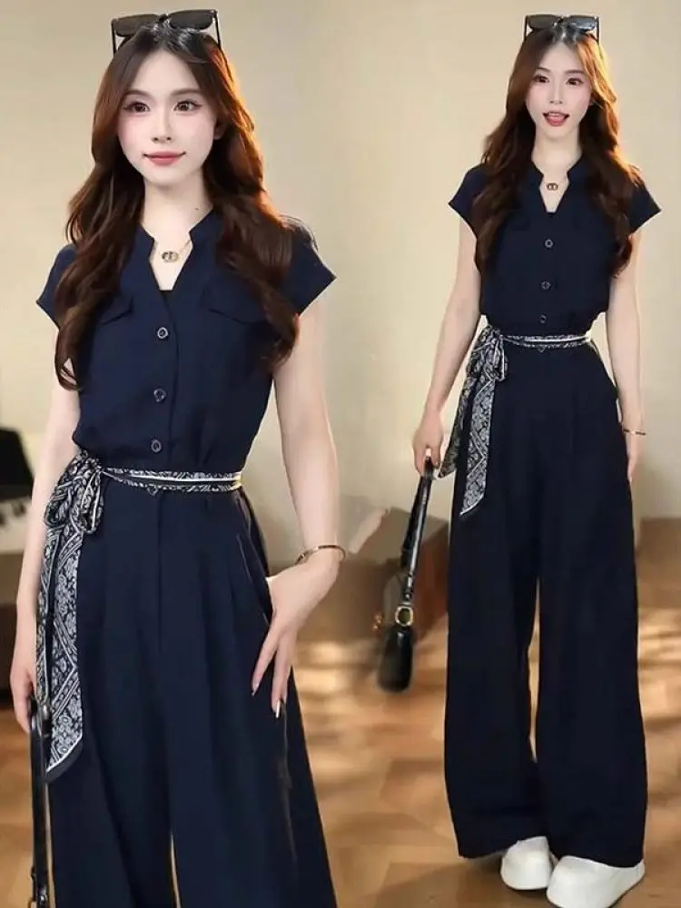 

Spring 2026 Slimming Faionable One-Piece Pants High Waist Wide Leg Pants Polyester Fiber High Waist Long Pants