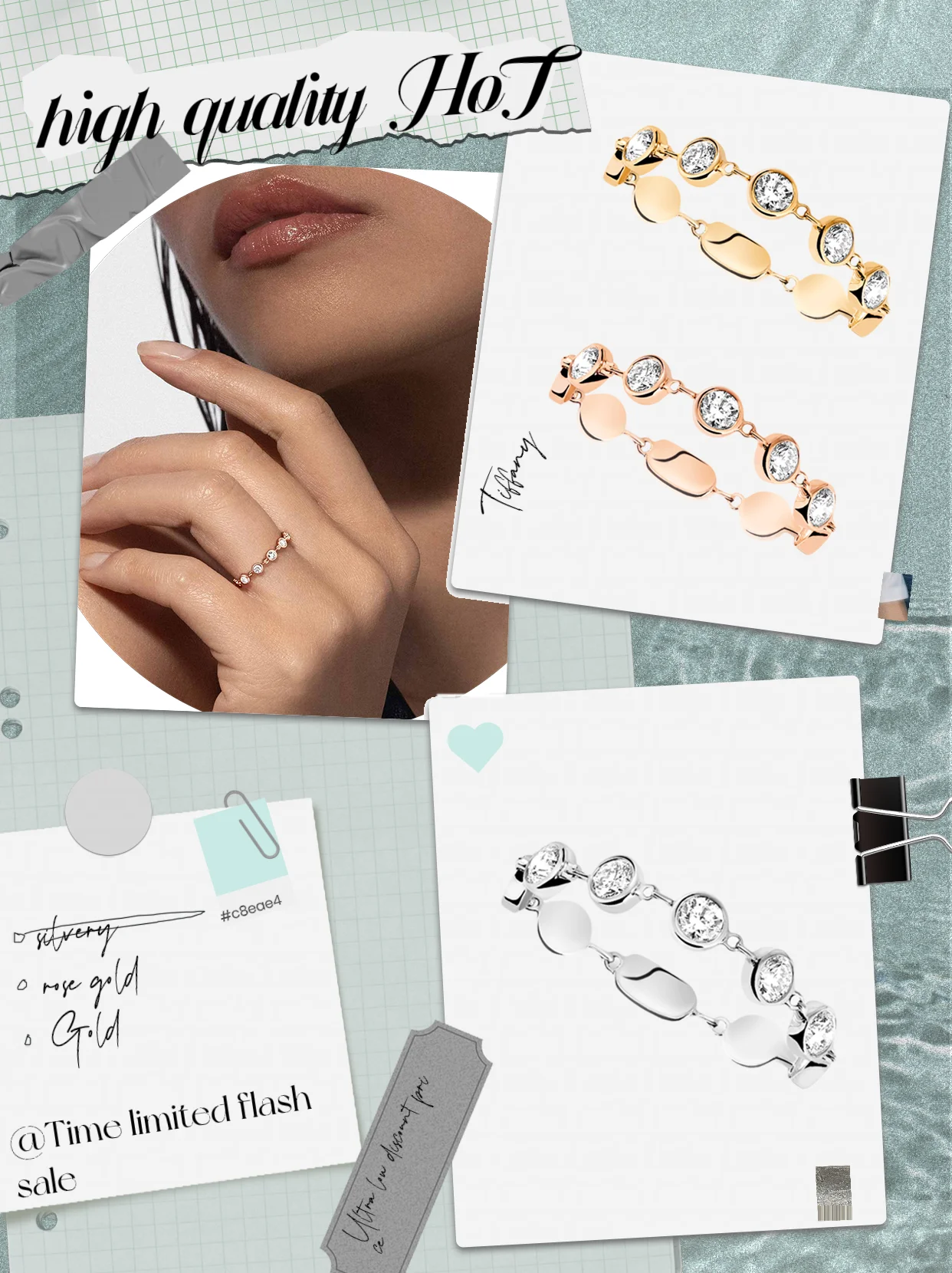 Pure silver S925 ring set with diamond D-VIBES, soft and charming couple and ladies OL style luxury holiday gift