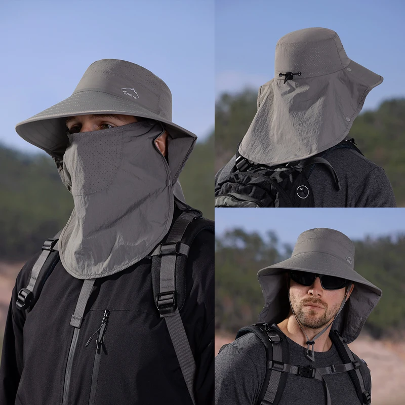 

Xinbaoguan 100% polyester 9254 spring/summer outdoor fisherman hat face mask, sun protection hat, large brim shawl sun hat