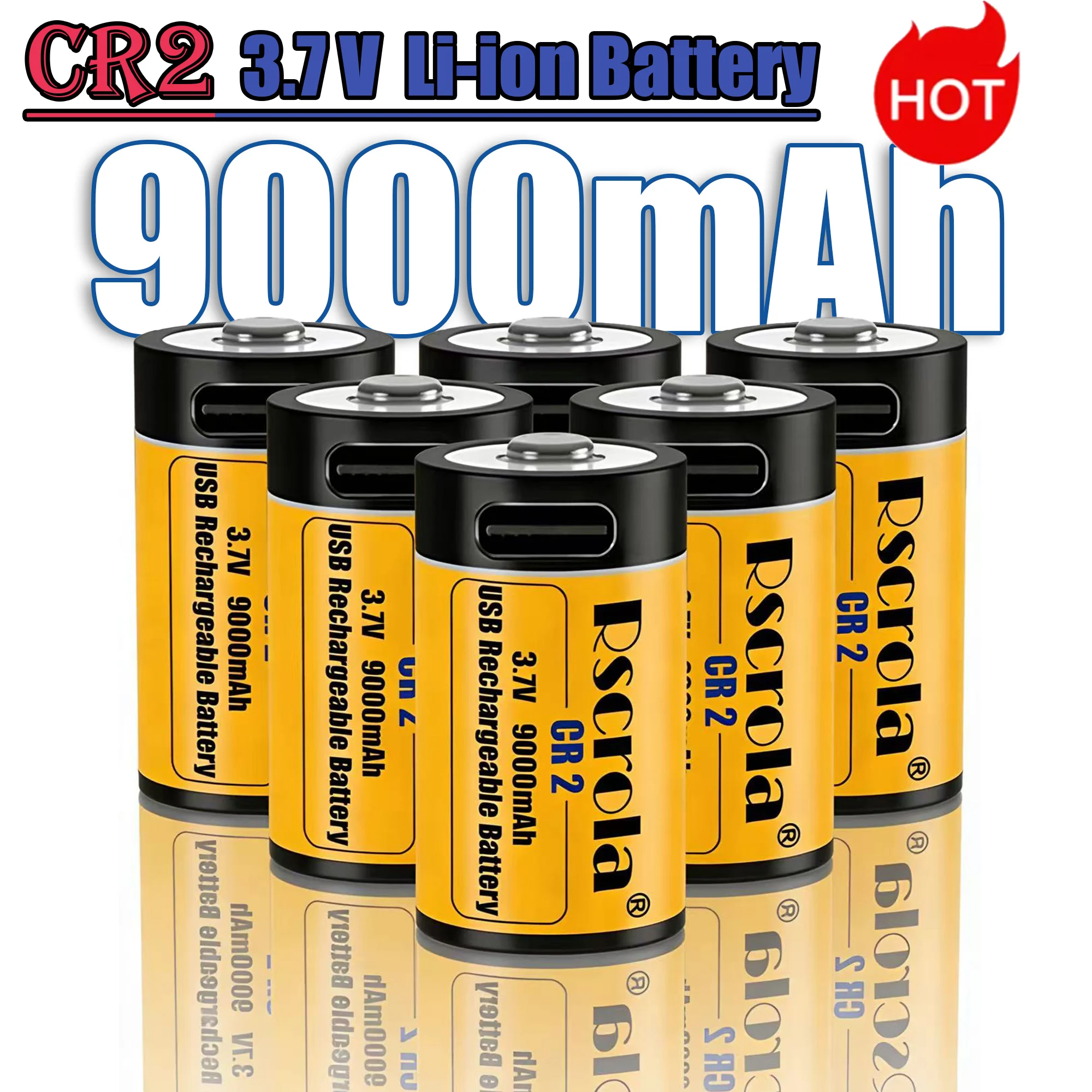 USB Rechargeable CR2 3.7V 9000mAh Lithium Battery for GPS Security System Medical Auxiliary Equipment
