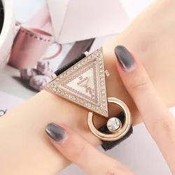 New Women Creative Triangle Rhinestone Dial Quartz Watch Female Light Luxury Design Frosted Strap WristWatch Relojes Para Mujer