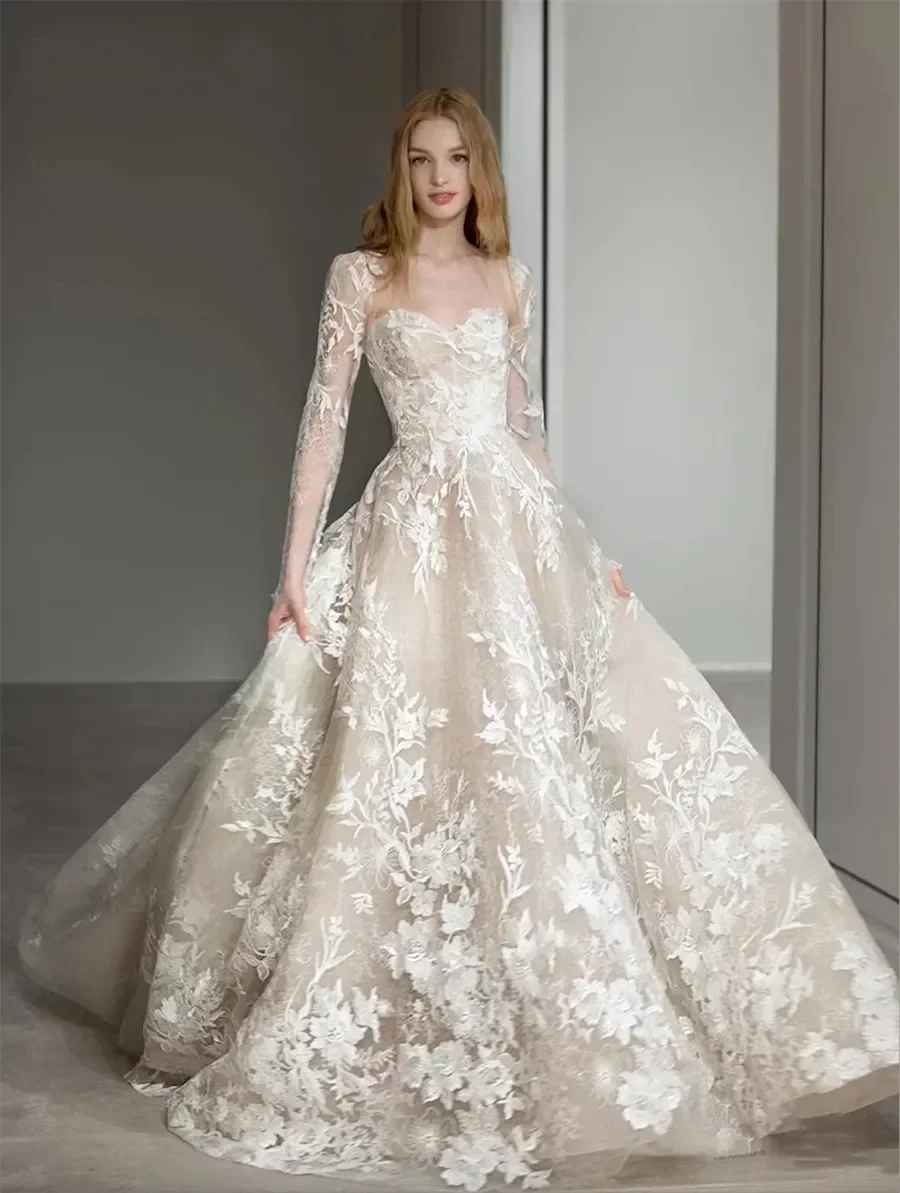 

Customzied2025 Wedding Dress Newest A Line For Bride Sweetheart With Detachable Jacket Full Sleeves Vestidos De Novias