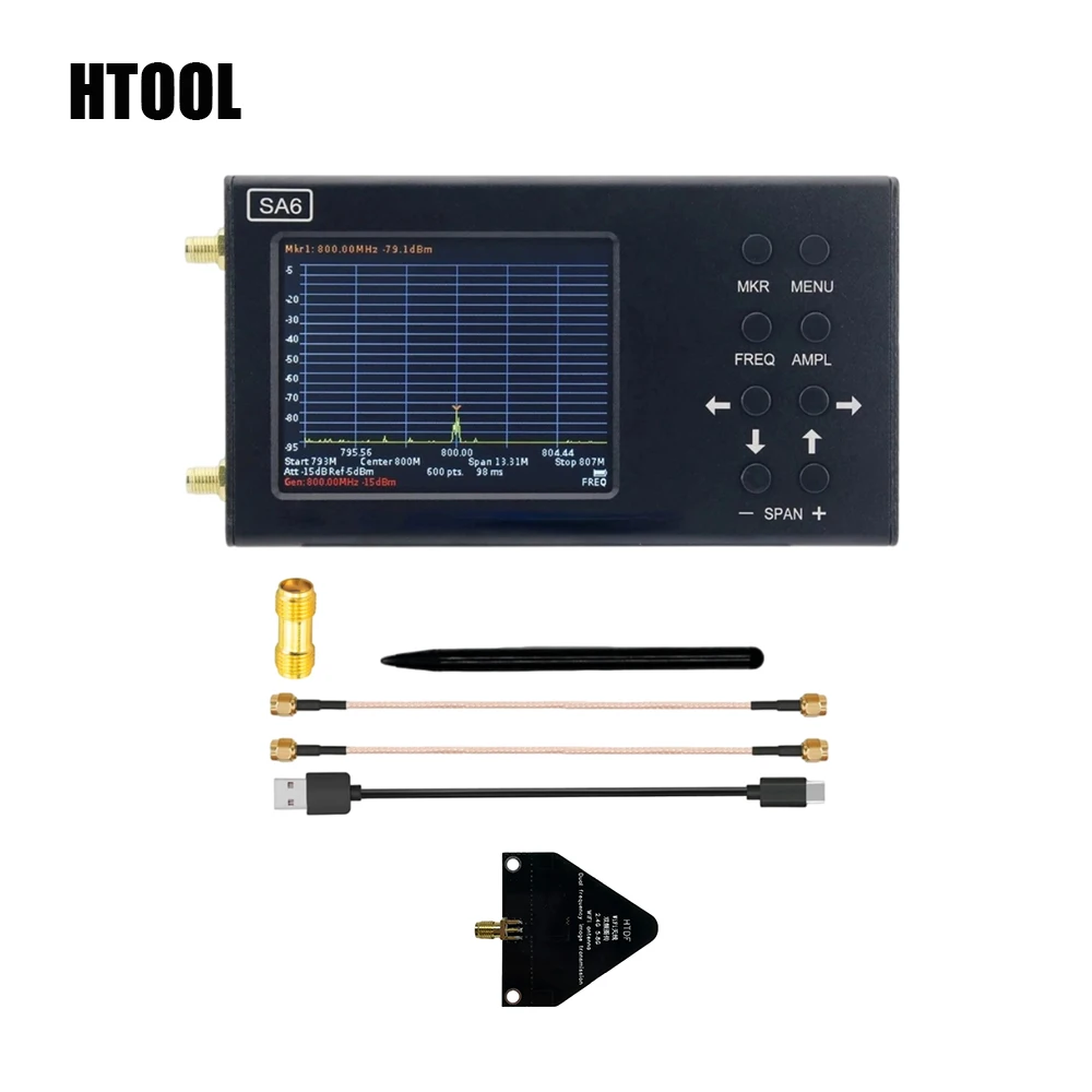 HTOOL SA6 Spectrum Analyzer 6GHz RF Handheld Frequency HTDF Log Periodic Antenna EMI Test Provide PC Software Portable Black