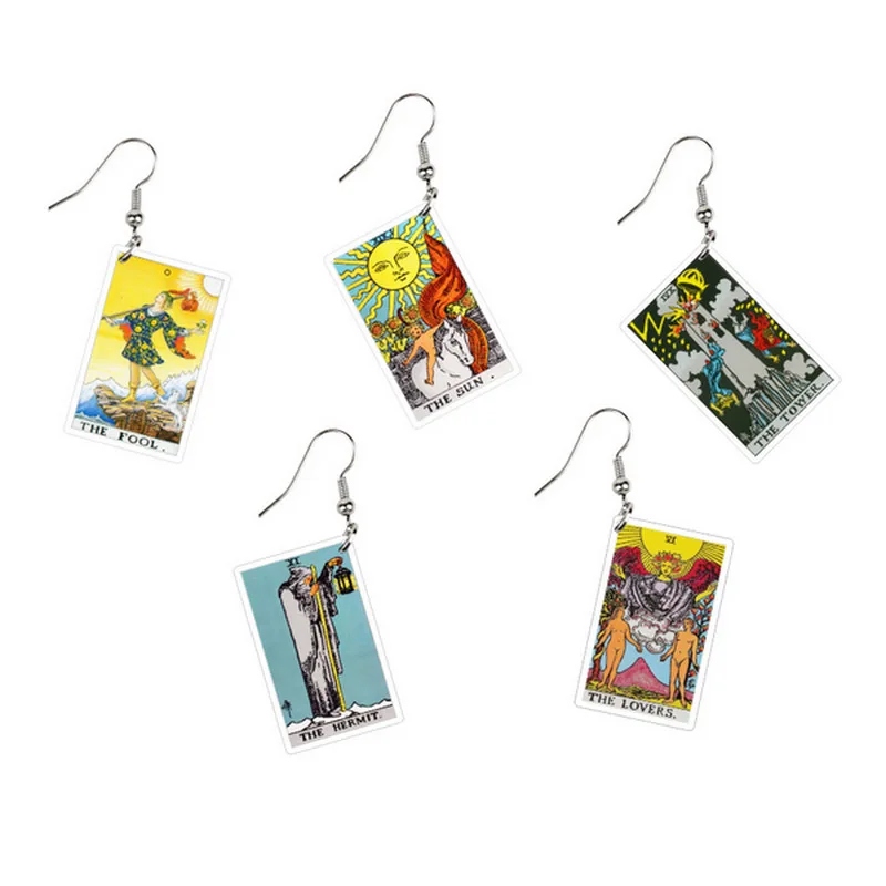 Vintage Lucky Tarot Earrings Dangle Funny Cards Unique Acrylic Earrings for Women Fashion Jewelry Fate Divination Wholesale 2021