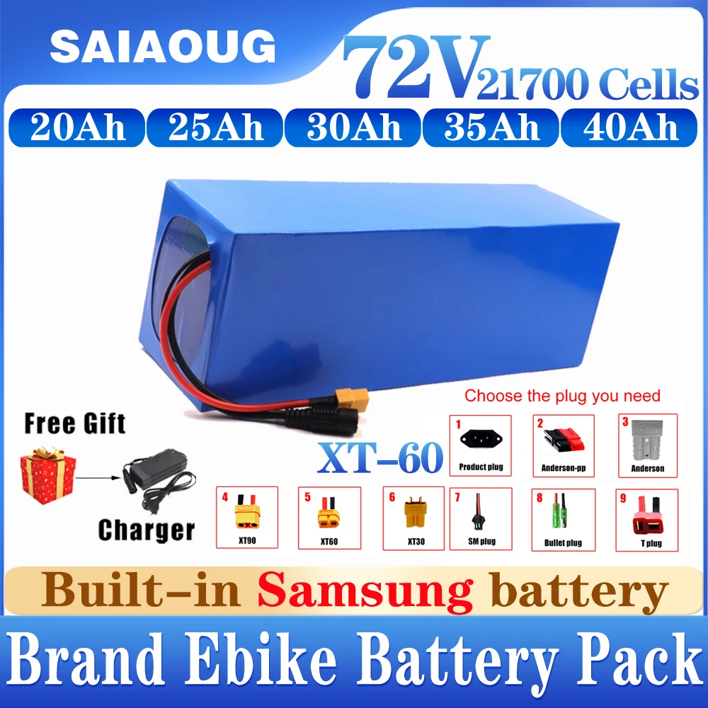 

New 72V 15Ah/20Ah/30Ah 21700 Lithium battery pack 0-3000W motor High Power For Electric bike Scooter Motorcycle Boat Power tools