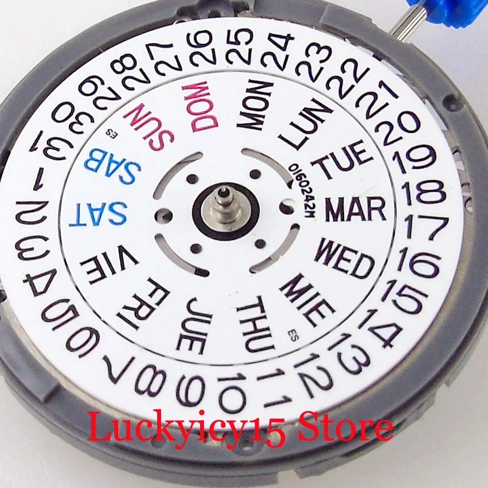 English Spanish Double Date Circle High Quality NH36A Auomatic Watch Movement At 3/3.8 H WeekDay Display White/Black