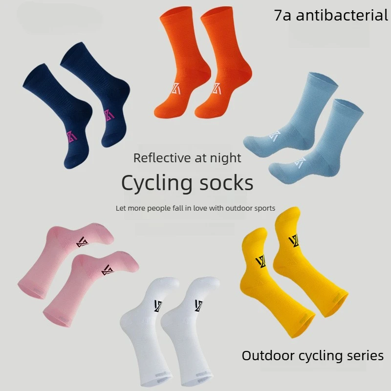 

7A Antibacterial Breathable Moisture-Wicking Athletic Socks Men Women, Reflective Night Safety Bike Socks,Cycling Running Hikin