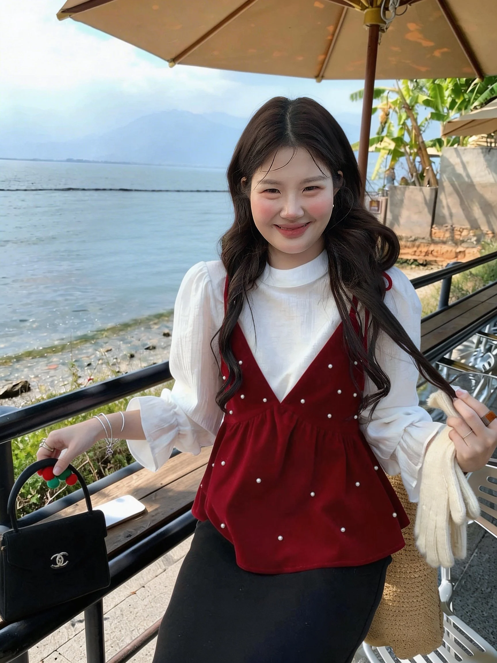 

Ele Korean Sle Long Sve Bell Sve irt Women's Semi High Collar Faionable Top Fire Flowing White Tea