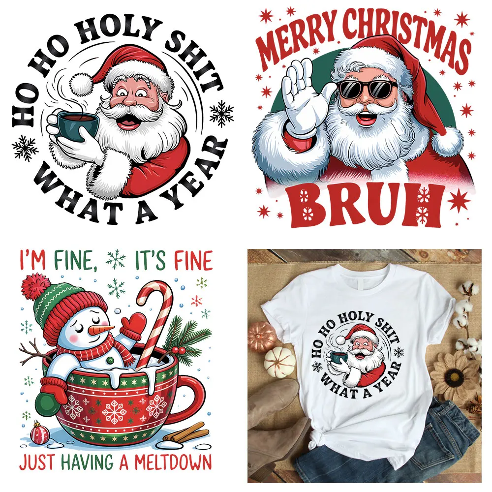 

Cute Snowman And Santa Claus Christmas Themed Heat Transfer Patches Fun Embroidery Iron-On Decorations for Clothing Accessories