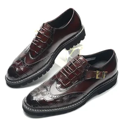 Luxury Designer Men's Sneakers Genuine Leather Crocodile Print Wingtip Brogue Lightweight Sole Comfortable Dress Oxfords Shoes