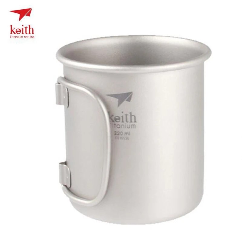 Keith Titanium Cup Titanium Water Mugs Folding Handle Single Wall Cup Outdoor Camping Travel Hiking Cups With Lid 220ml-900ml