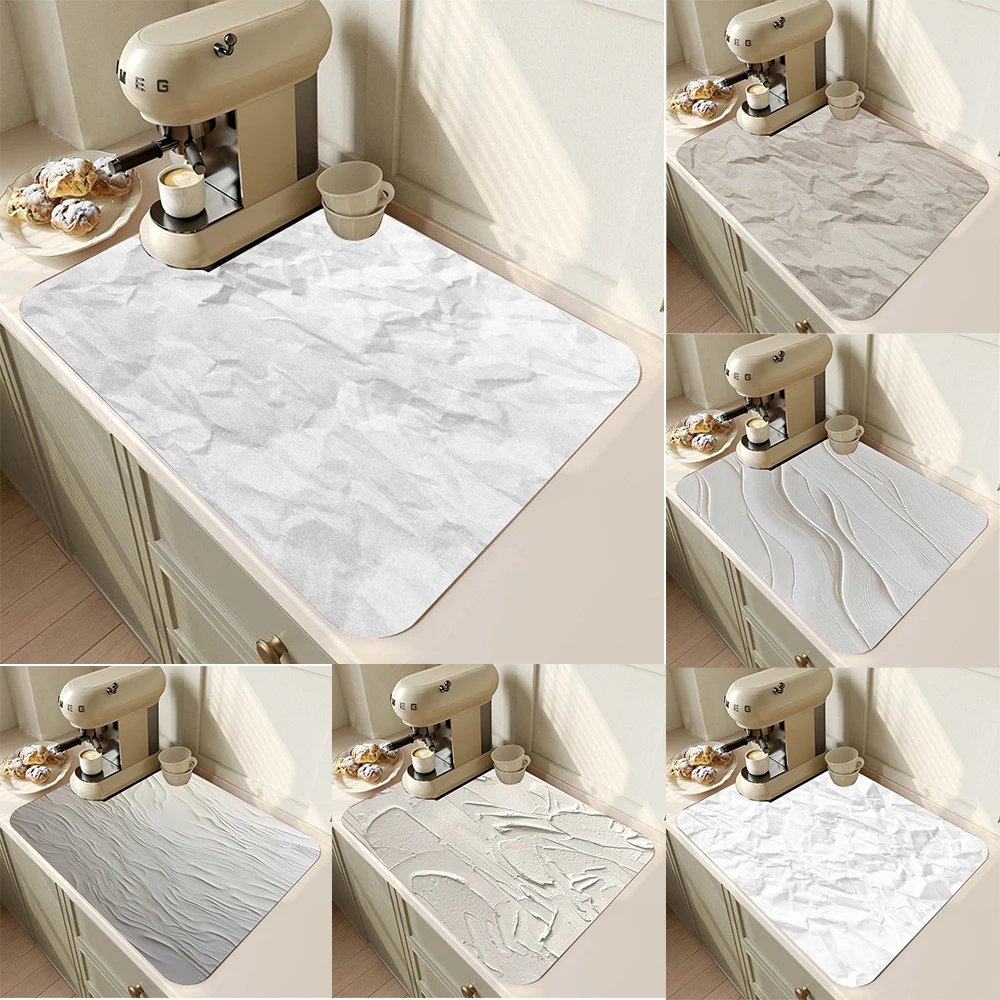 

Art Textured Kitchen Drying Mat With Crinkled Paper Wave Relief Patterns Super NonSlip Quick Dry Durable Mat For Kitchen Counter