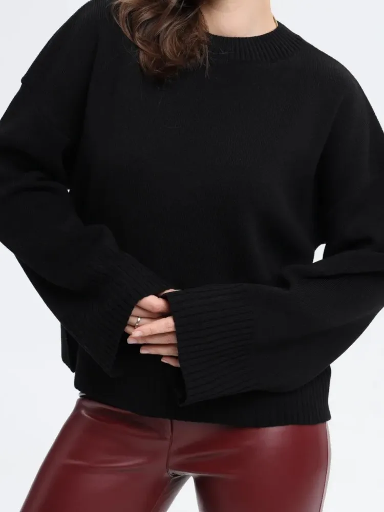 Women's Fashion Knit Sweater Casual Solid O Neck Long Sleeve Pullovers Sweaters Tops For Women Office Womens Clothing Winter New