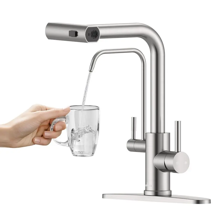 

Waterfall Kitchen Faucet with Water FilterWithout Water Filtration Device2 Handle Kitchen Sink Faucet, Brushed Nickel Kitchen Fa