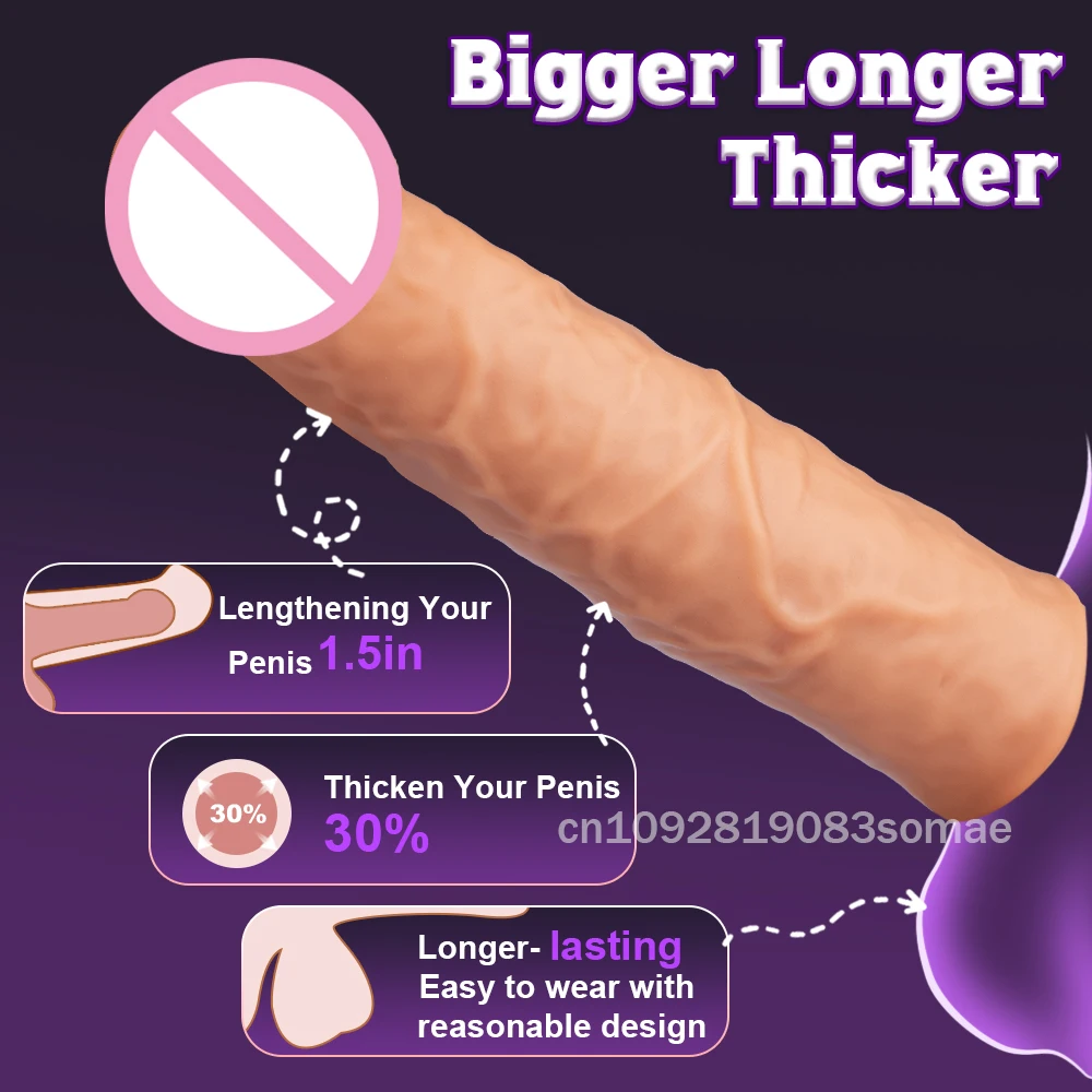 Soft Silicone Condom Enlargement Penis Sleeve Realistic Penis Extender Sex Toys for Men Sexual Tools Reusable Condom Cock Sleeve view 2