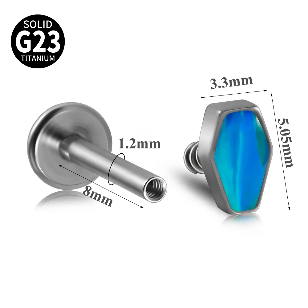 ASTM F136 Titanium Inner Screw Opal Lip Nails Inlaid Labret Piercing Polygon Flash film Tragus Ear Cartilages Earrings Jewelry