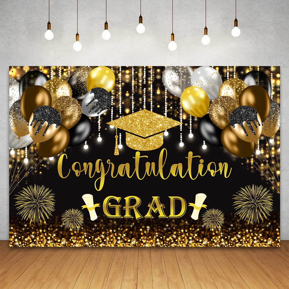 Graduation Class of 2024 Backdrop for Prom Party Wall Glitter Balloons Congrats Grad Party Photography Background Photo Studio