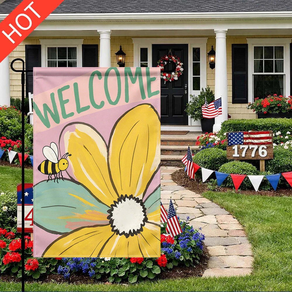 

Welcome Bee Flower Garden Flag Double Sided Printed No Flagpole Included