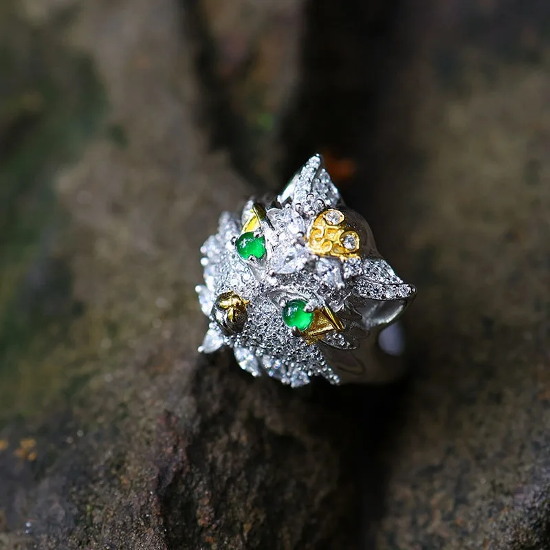 Original Silver Diamonds Inlaid Leopard Head Rings for Women High Quality Shining Unique Design Exquisite Engagement Jewelry