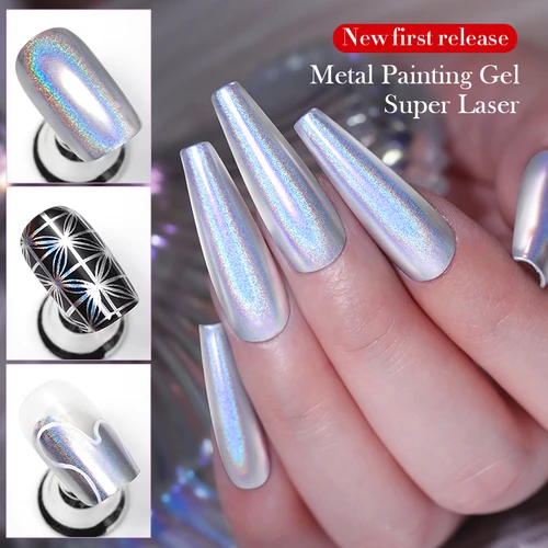 Imagen 2 del producto BORN PRETTY Super Holos pintura metálica Gel de uñas para uñas remojo holográfica láser Gel polaco oro plata pintura Gel 5ml