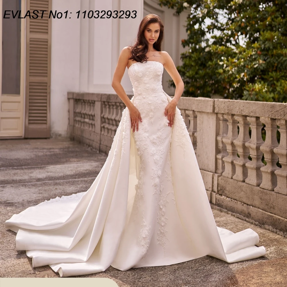 

EVLAST Customized Sparkly Mermaid Wedding Dress Floral Applique Beading Detachable Train Bridal Gown Vestidos De Novia TMD129