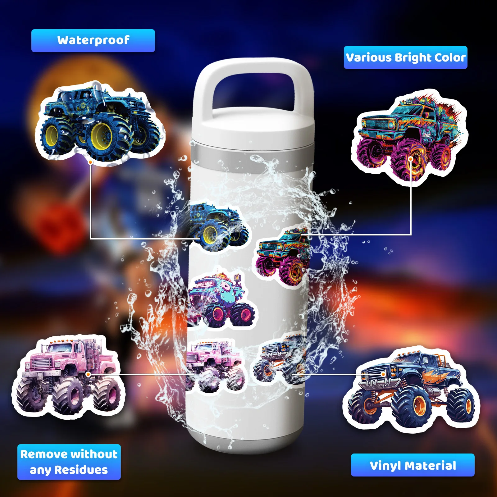 10/25/50pcs Cartoon Vehicle Monster Truck Stickers for DIY Scrapbook Stationery Water Bottle Phone Laptop Guitar