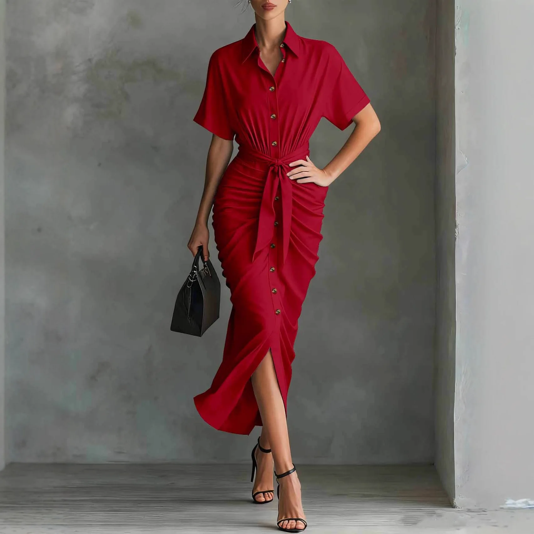 Elegant Pleated Blouse Dress Short Sleeve Tops Blouses Spring Summer Matching Sets