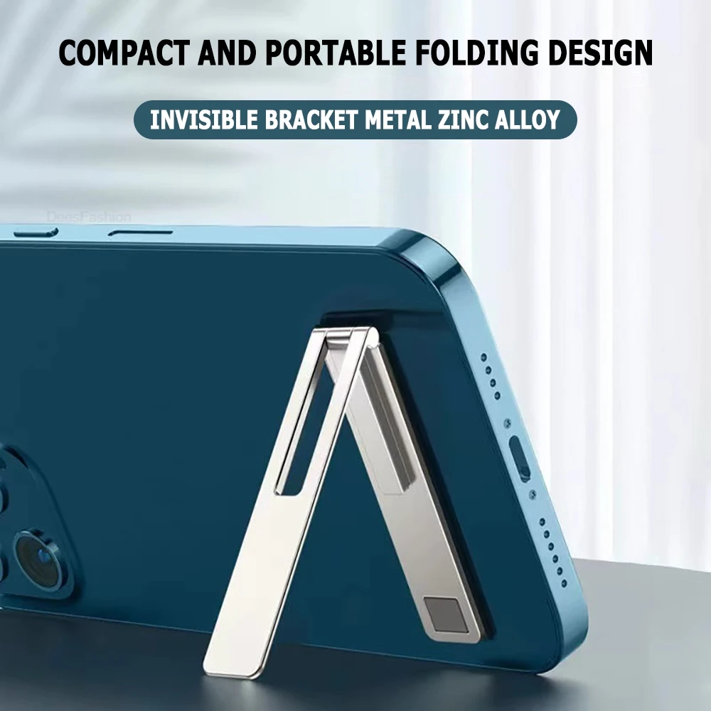 Metal Steel Folding Phone Bracket Universal Desktop Stand Ultra Thin Mini Invisible Portable Stick On Adhesive Back Kickstand view 4