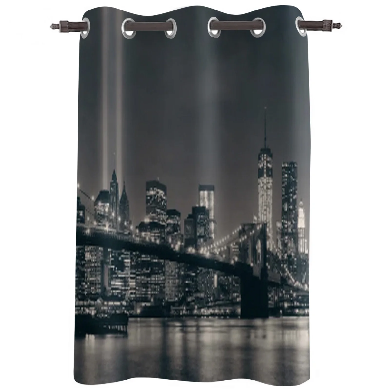 Scenery New York City Bridge Night Print Kitchen Curtain Window Treatment Living Room Office Decor Drape for Kid's Home Bedroom