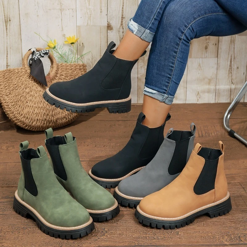 

Women's Ankle Boots Comfortable Thick Soled Chelsea Boots 2025 Winter New Casual Comfortable Mid Heels Short Leg Women's Boots