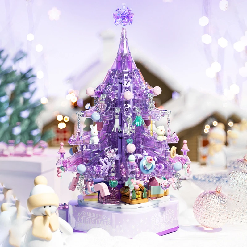 729PCS Creative Expert Christmas Seasonal MOC Purple Fantasy Christmas Tree Model Building Blocks Brick Assembly Toys Girl Gift